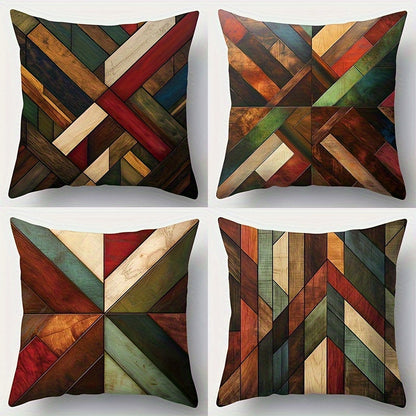 Conjunto de 4 capas de almofada decorativas geométricas contemporâneas para sofá, laváveis ​​à máquina, com fecho de correr e estampado, versáteis para decoração de ambientes, em poliéster tecido, ideais para sala de estar, quarto e mobiliário de jardim.