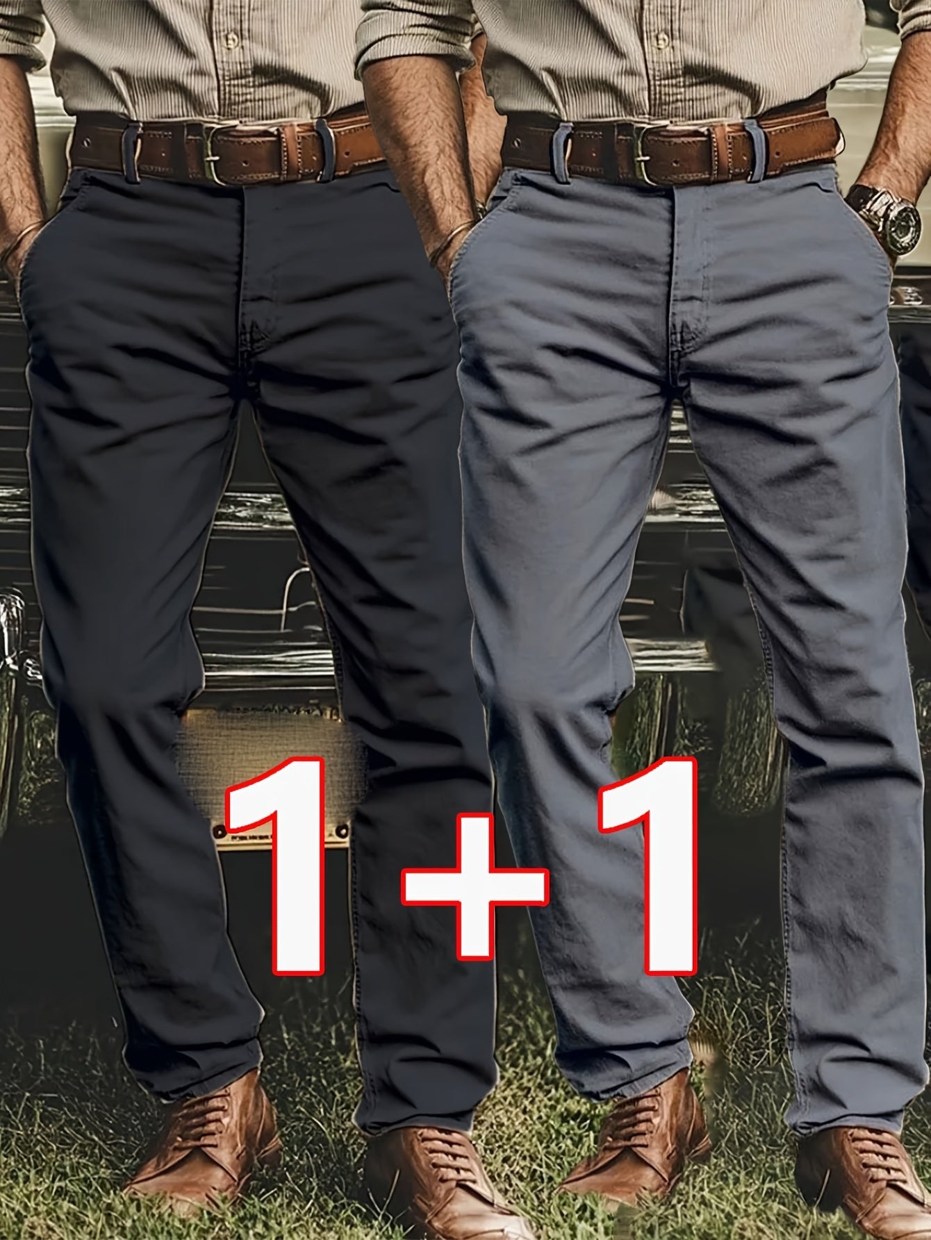 2pcs Men'S Stretch Chino Pants - Straight-Leg Business Casual Trousers with Elastic Waistband, All-Season Formal & Everyday Pants for Office, Meetings, And Casual Attire, Office Wear, Modern Trousers, Comfortable Fit, Versati