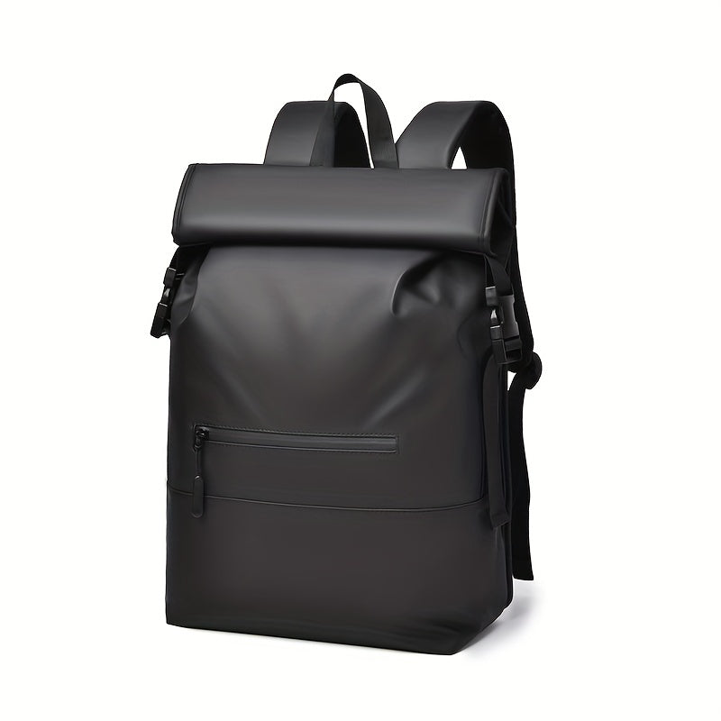 Mochila elegante com fecho de enrolar e compartimento para portátil - Tecido Oxford resistente, alças ajustáveis ​​e fecho de correr para aventuras ao ar livre.
