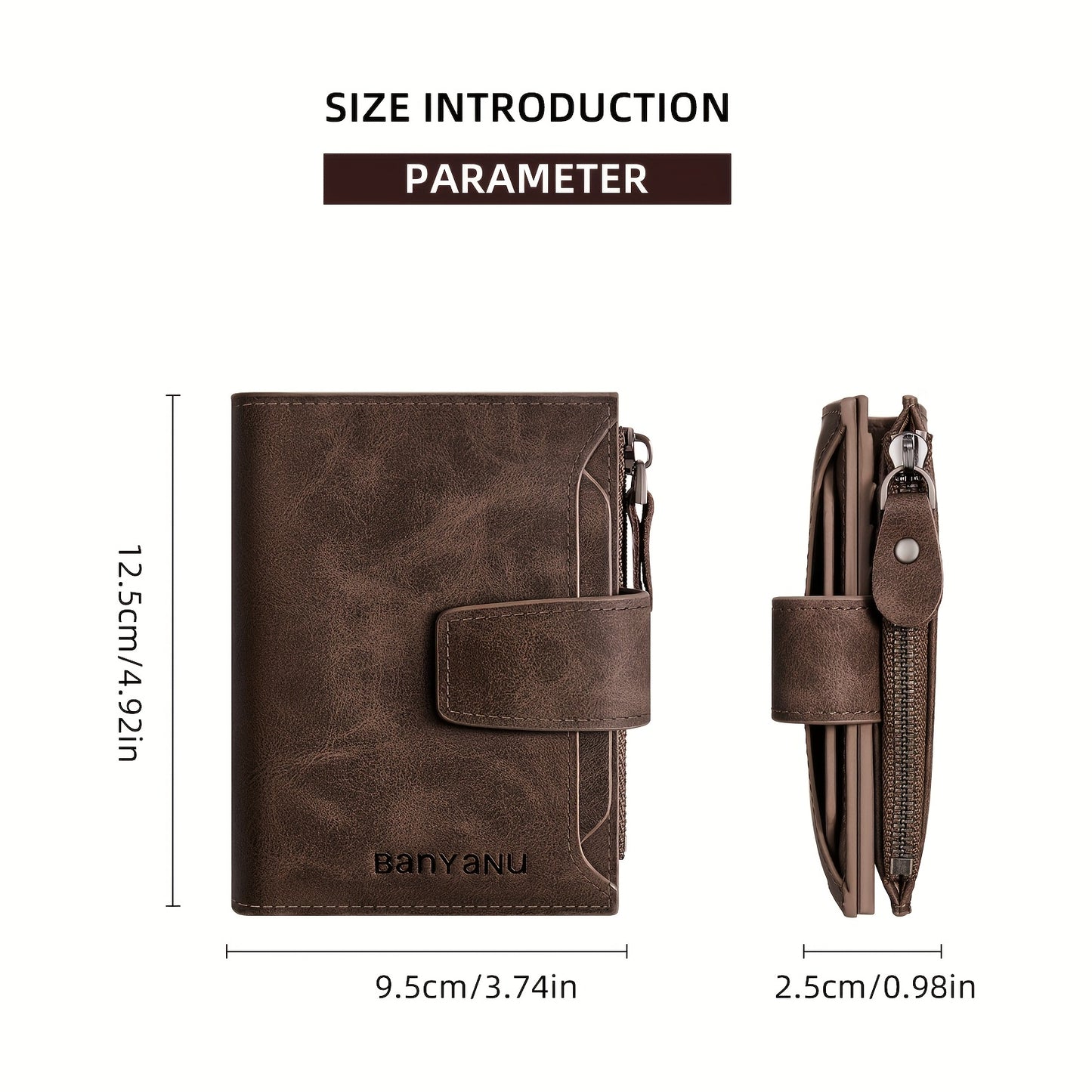 BANYANU Vintage Genuine Leather Wallet for Men - RFID Blocking, 17 Card Slots, Zippered Coin Pocket & Independent Card Holder, Brown, Perfect Father'S Day Gift, Secure Card Storage | Vintage Wallet | Durable Zipper Closure, B