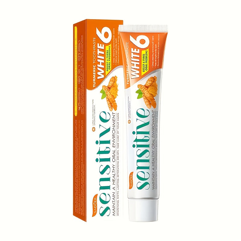 Natural Turmeric Teeth Toothpaste with Ginger Extract - 6-in-1 Formula for Deep Cleaning, Sensitivity Relief & Plaque Control, Whitens Teeth, Freshens Breath, Moisturizing for Healthy Gums, Vegan & Ethically Made, 100g