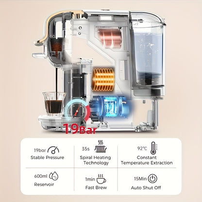 Máquina de café multifuncional em cápsulas CAFELFFE | Máquina de expresso italiana | Uso quente e frio | Aquecimento rápido | Compatível com cápsulas NES, DG e ESEpod | Máquina de café automática para casa e escritório | Ótima opção de presente para D