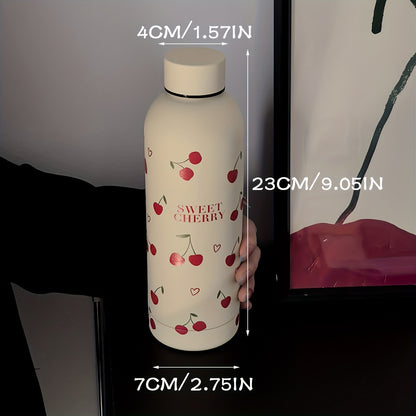 Cherry Heart Series 500ml/17oz Stainless Steel Insulated Tumbler - Double-Wall Vacuum Travel Mug for Hot and Cold Beverages, Ideal for Gym, Outdoor Activities, Coffee, Flat Bottom Car Cup, Perfect for Back to School, Birthday