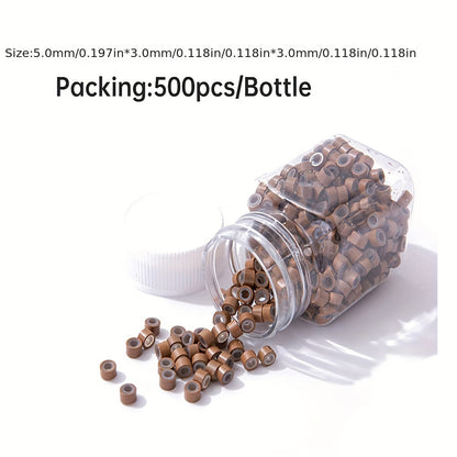 Hair Extentions Tools Kit 2500pcs Micro Rings Links Beads, 5mm Silicone Lined Beads For Human Hair Extensions Tool-Multi-colored With 1 Pcs Pulling Hook And 1 Pcs Hook Needle