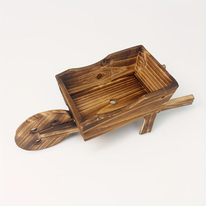 1pc, Flower Pot Wooden Cart Flower Pot Wheelbarrow Planter Wooden Wagon Planter Outdoor Garden Plant Planter Wheelbarrow Decoration Succulent Flower Pot