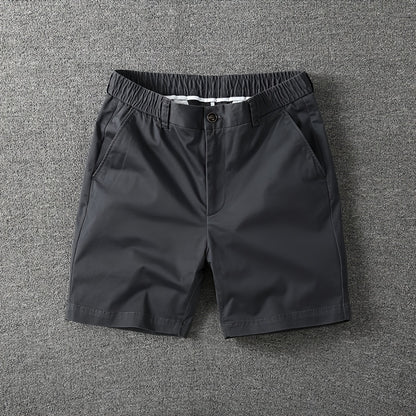 Men's Summer Micro-Elastic Casual Shorts - Four-Tenths Length, Olive Green, Mid-Rise Waist, Elastic Waistband, Side Pockets, Lightweight & Breathable for Casual Attire