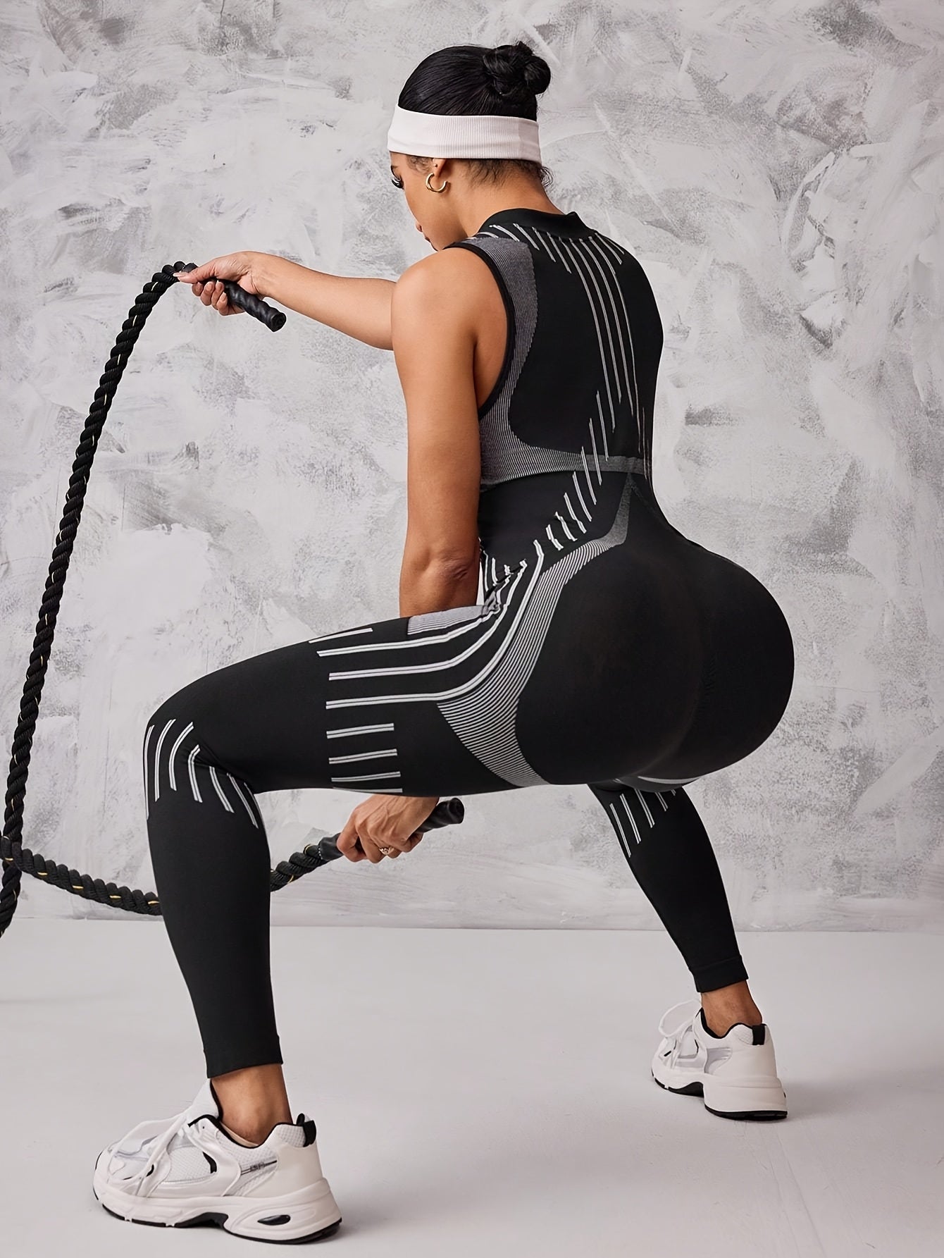 Women's Full-Zip High-Neck Jumpsuit - Seamless Bodysuit with Full-Length Zipper, Striped Leggings & Top, Machine Washable Stretch for,,, Outdoor & Daily Wear - All-Season