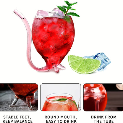 1pc Wine Glass, Creative Glass Cup, Wine Decanter Glass Mug With Built-in Straw For Juice, Ice Cream, Champagne, Party Supplies, Drinkware For Restaurants, Cafes, Bars