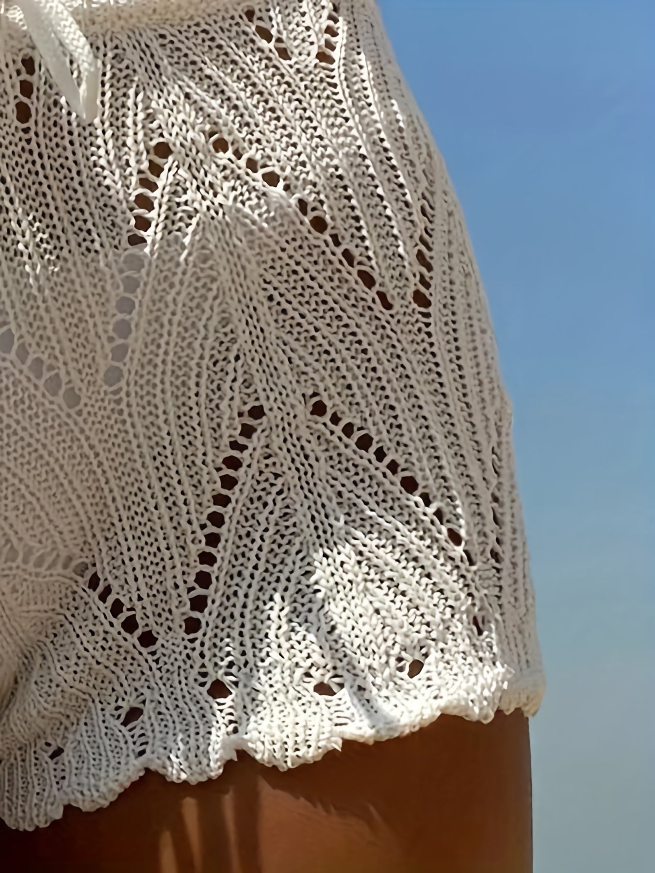 Crochet Scallop Trim Shorts, Casual Beach Wear Elastic Waist Shorts, Women's Clothing