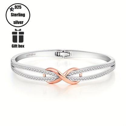 925 Sterling Silvery bracelet, with rose Golden infinity knot and cubic Synthetic Men's bracelet, anniversary and gift jewelry, Beige-friendly, weightless, holiday gift, Halloween, Christmas, comes with exquisite gift box, Sp