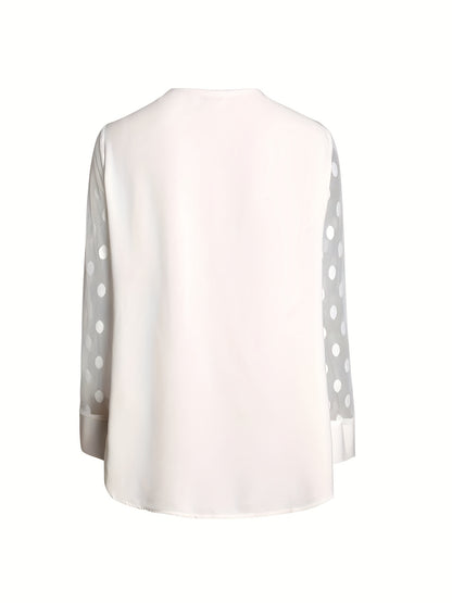 Solid Button Front Blouse, Elegant Long Sleeve Notched Neck Top, Women's Clothing