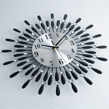 1pc 14.56 Inch Black Small Wall Clock For Living Room Decor, Modern Metal Wall Clocks For Kitchen Bedroom Office Decor, Non-Ticking Quiet Wall Clock Easy To Read