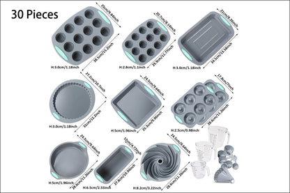 45pcs/set, Silicone Baking Set, Nonstick Bakeware Set Baking Cookie Sheets Cake Muffin Bread Pan, Loaf Pan, Cake Pan, Pizza Pan, Mini Cupcake Mold, Bundt Pan, Charlotte Cake Pan, Measuring Cup And Spoon, Baking Tools