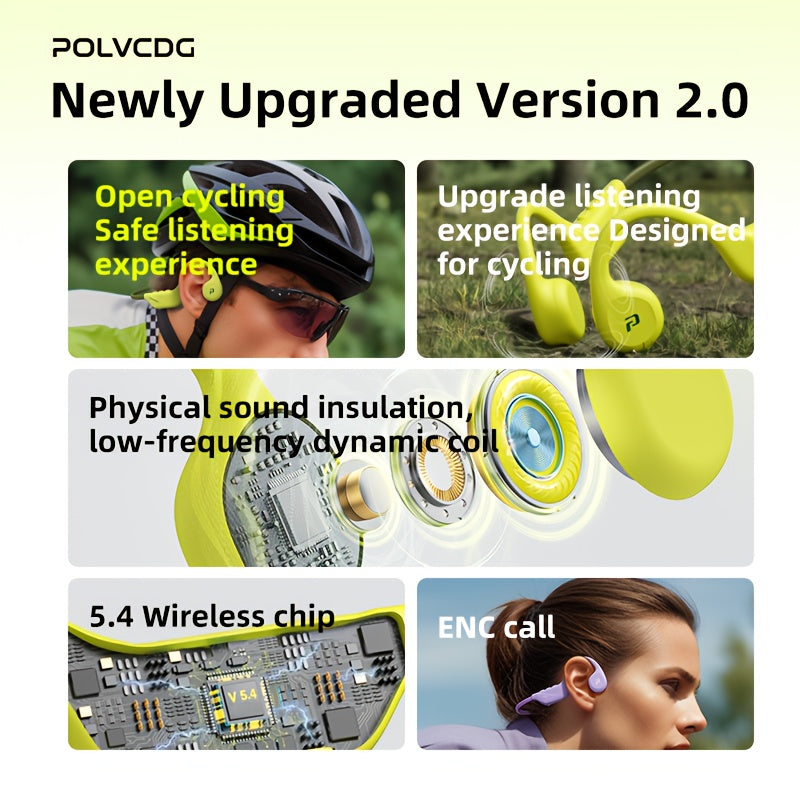 POLVCDG Audio Wireless Bone Conduction Headset - IPX5, Long Battery Life, Open Design, Signal Stability, Noise Isolation, Push Button Control, Tangle-Free Cable, Type-C Charging, Compatible with Cellphones, Sports Headphones